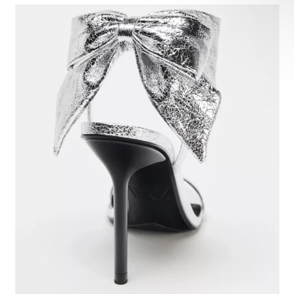 NWT Zara Bloggers Choice Elegant Silver Bow High Heels (Size Eur41/US10) - Picture 4 of 7